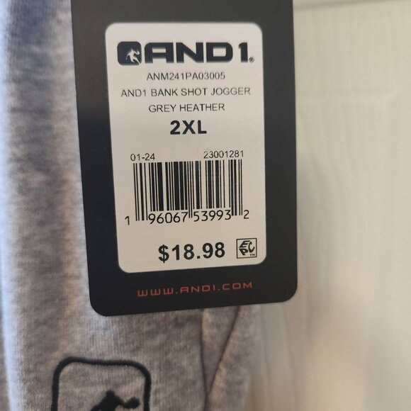 AND1 Men's Bank Shot Jogger Sweats Grey Heather 2XL - Picture 2 of 9